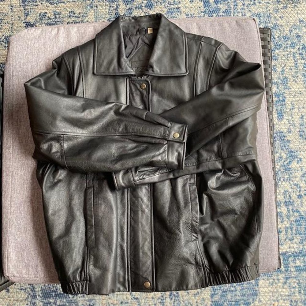 Preston & York Black Leather Bomber Jacket